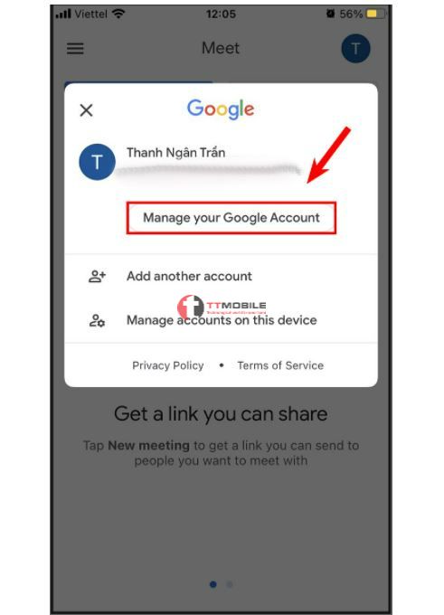 chọn Manage your Google Account