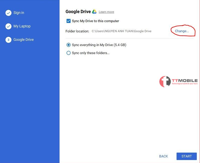 Bước 4 - Chọn đồng bộ ngược trở lại từ Google Drive về máy tính
