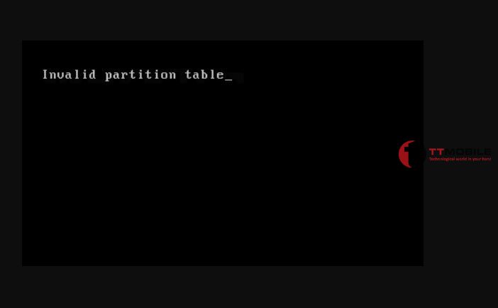 Lỗi Invalid partition table có nghĩa là Bảng phân vùng không hợp lệ