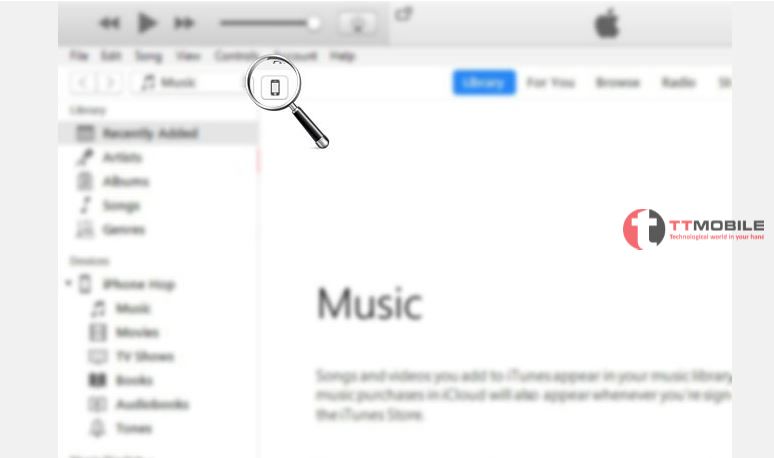 Nhấn vào biểu tượng điện thoại trên iTunes để sao lưu