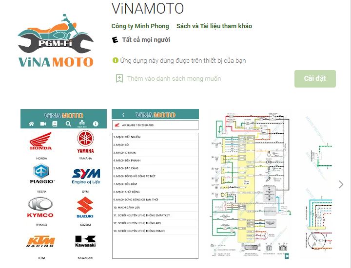 Phần mềm đọc lỗi xe máy trên điện thoại ViNAMOTO